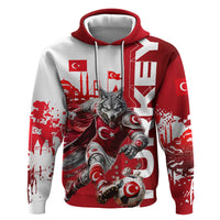 Personalized Turkey Football Hoodie Turkish Flag Grey Wolf Skyline