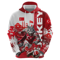 Personalized Turkey Football Hoodie Turkish Flag Grey Wolf Skyline