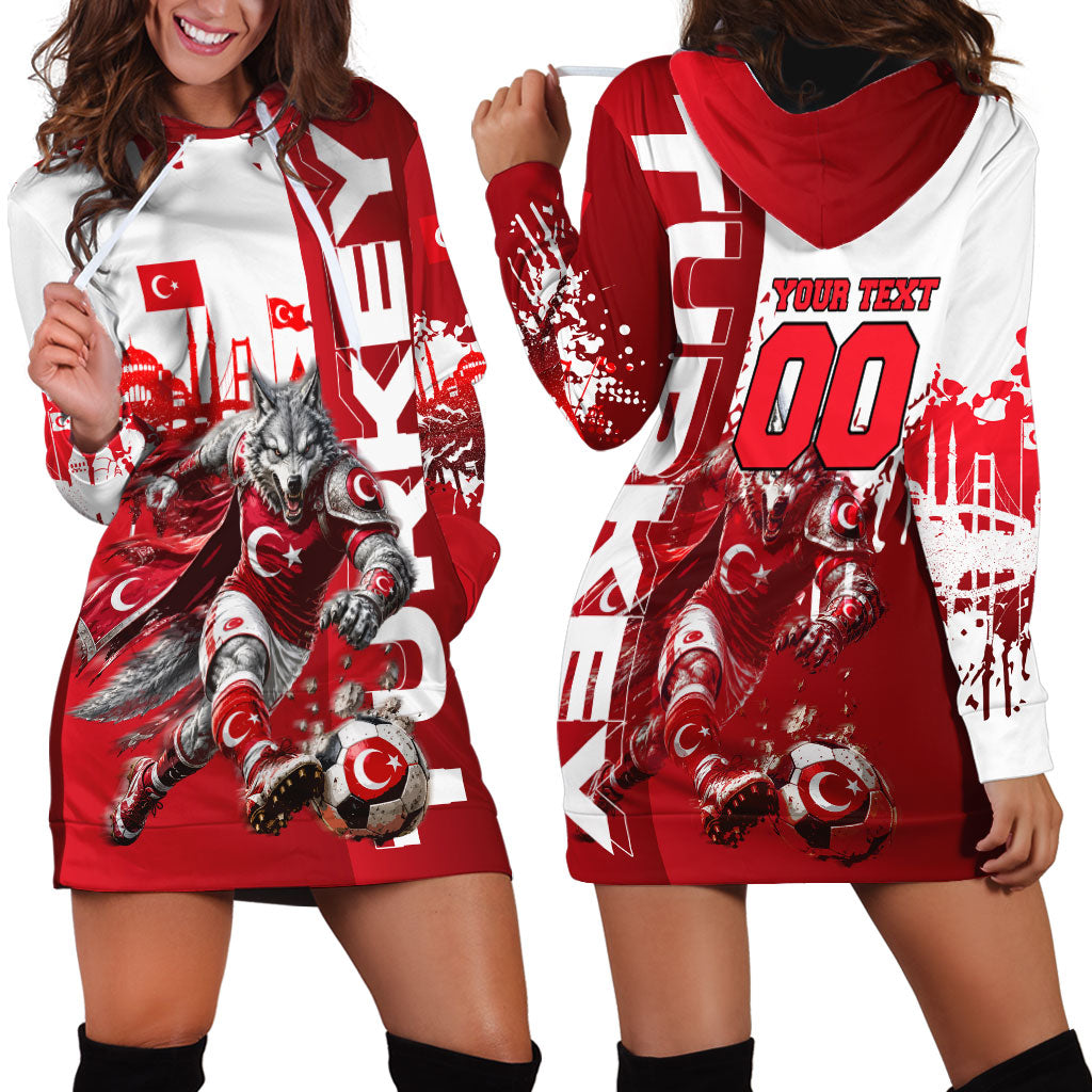 Personalized Turkey Football Hoodie Dress Turkish Flag Grey Wolf Skyline