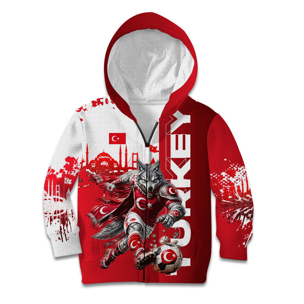 Personalized Turkey Football Kid Hoodie Turkish Flag Grey Wolf Skyline
