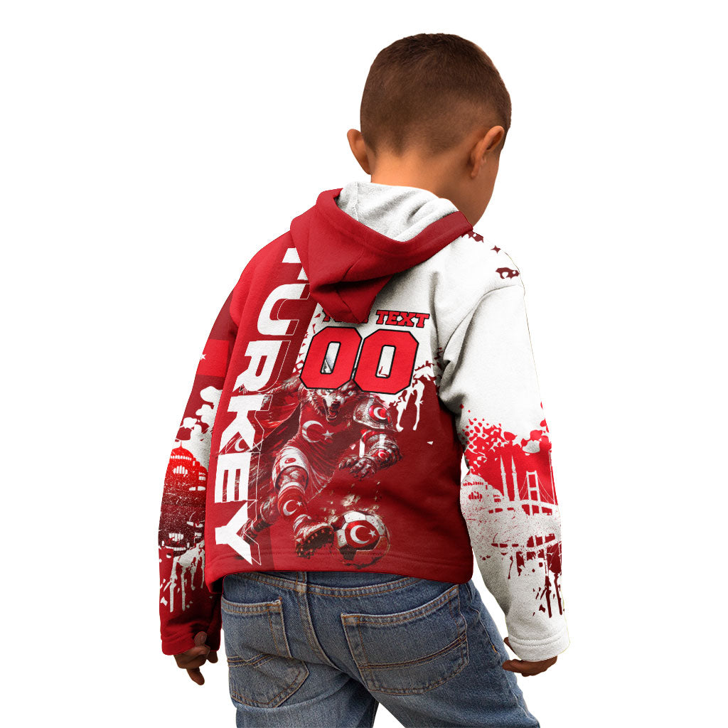 Personalized Turkey Football Kid Hoodie Turkish Flag Grey Wolf Skyline