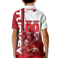 Personalized Turkey Football Kid Polo Shirt Turkish Flag Grey Wolf Skyline