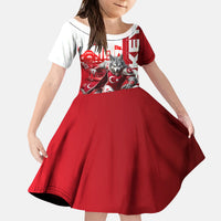 Personalized Turkey Football Kid Short Sleeve Dress Turkish Flag Grey Wolf Skyline