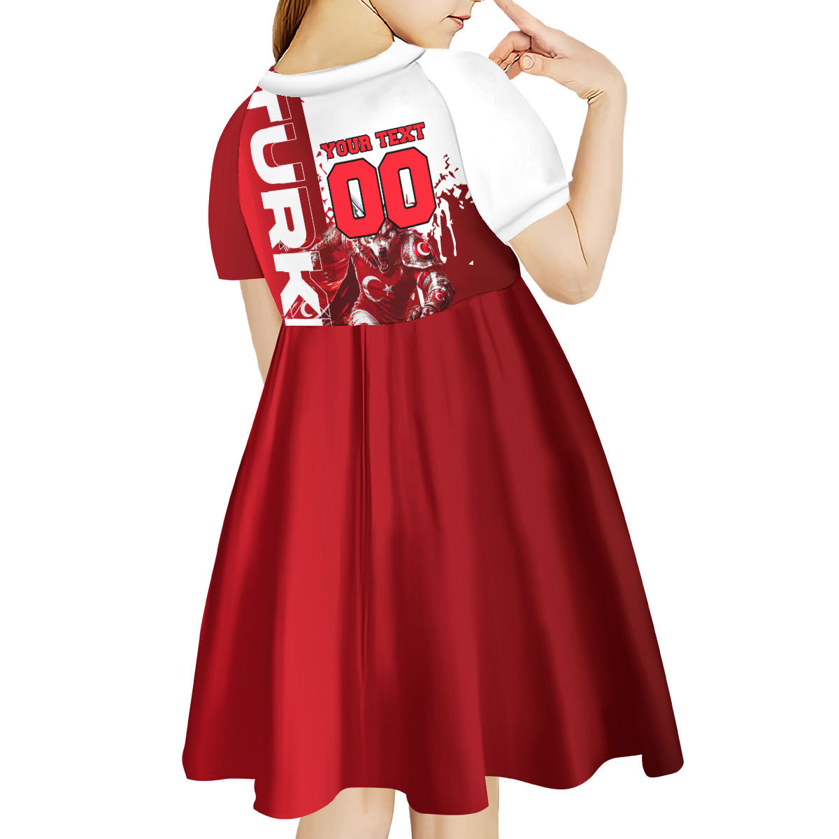 Personalized Turkey Football Kid Short Sleeve Dress Turkish Flag Grey Wolf Skyline