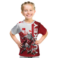 Personalized Turkey Football Kid T Shirt Turkish Flag Grey Wolf Skyline