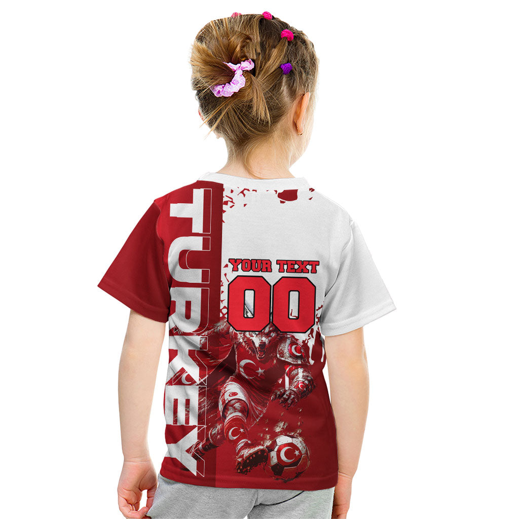 Personalized Turkey Football Kid T Shirt Turkish Flag Grey Wolf Skyline