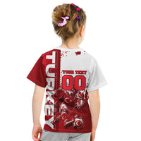 Personalized Turkey Football Kid T Shirt Turkish Flag Grey Wolf Skyline