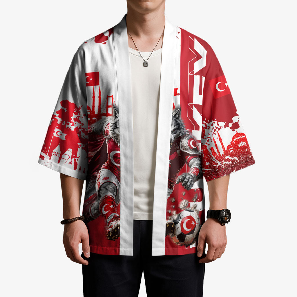 Personalized Turkey Football Kimono Turkish Flag Grey Wolf Skyline