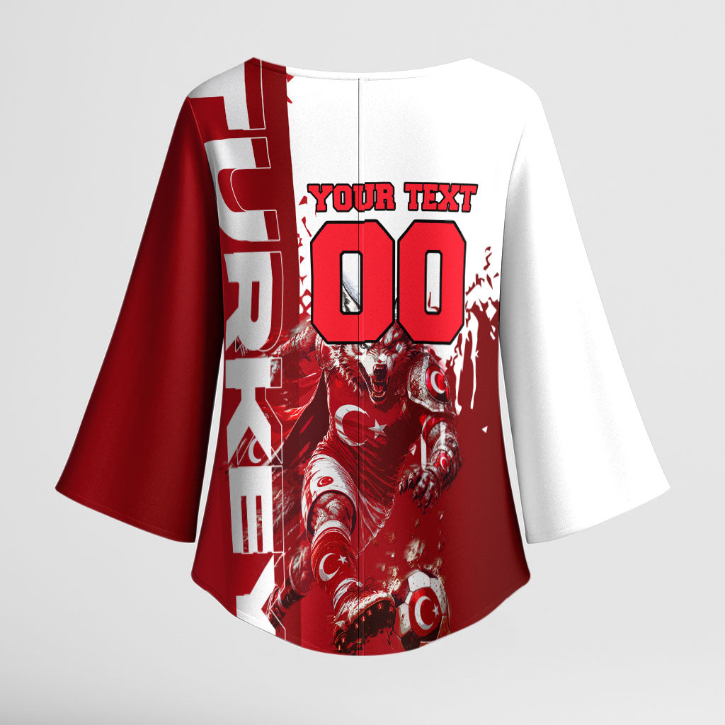 Personalized Turkey Football Kimono Sleeve Blouse Turkish Flag Grey Wolf Skyline