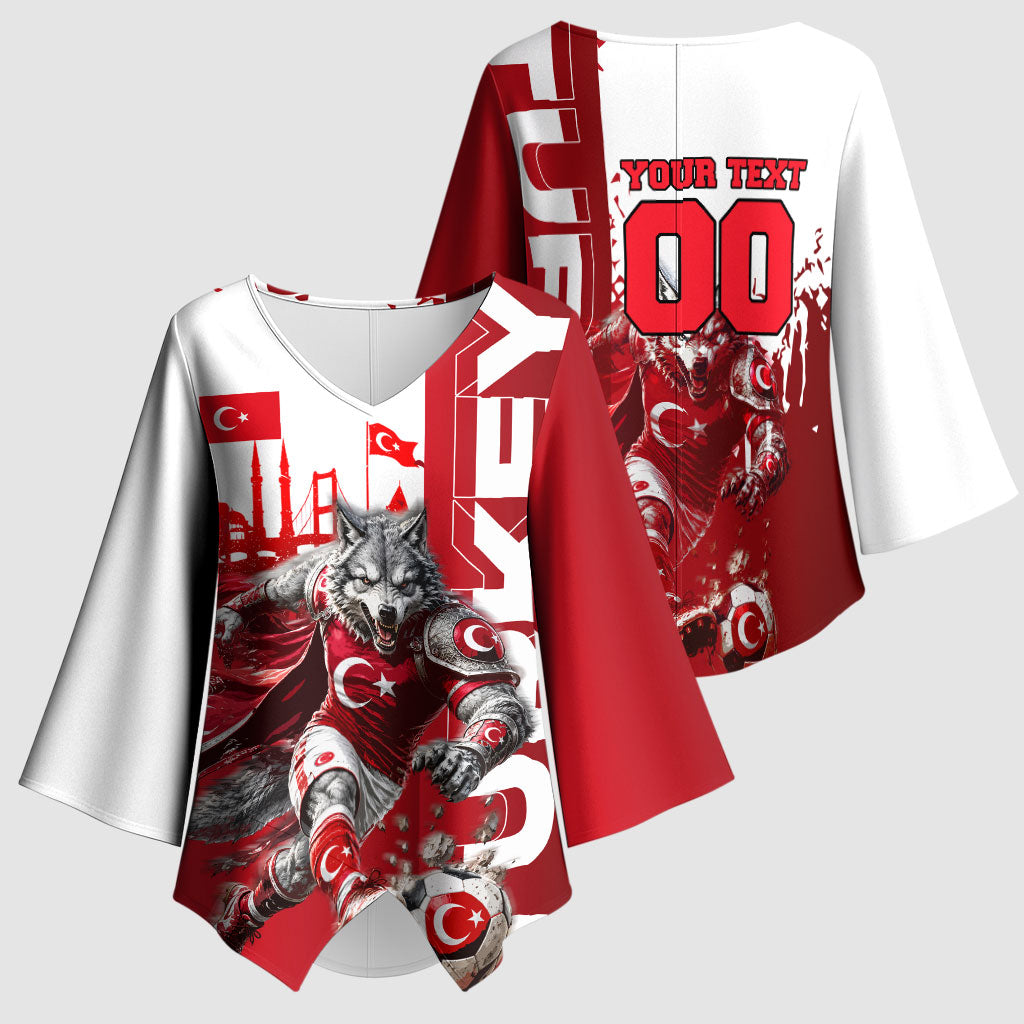 Personalized Turkey Football Kimono Sleeve Blouse Turkish Flag Grey Wolf Skyline