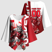 Personalized Turkey Football Kimono Sleeve Blouse Turkish Flag Grey Wolf Skyline
