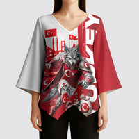 Personalized Turkey Football Kimono Sleeve Blouse Turkish Flag Grey Wolf Skyline