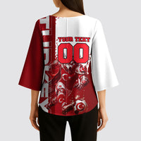 Personalized Turkey Football Kimono Sleeve Blouse Turkish Flag Grey Wolf Skyline