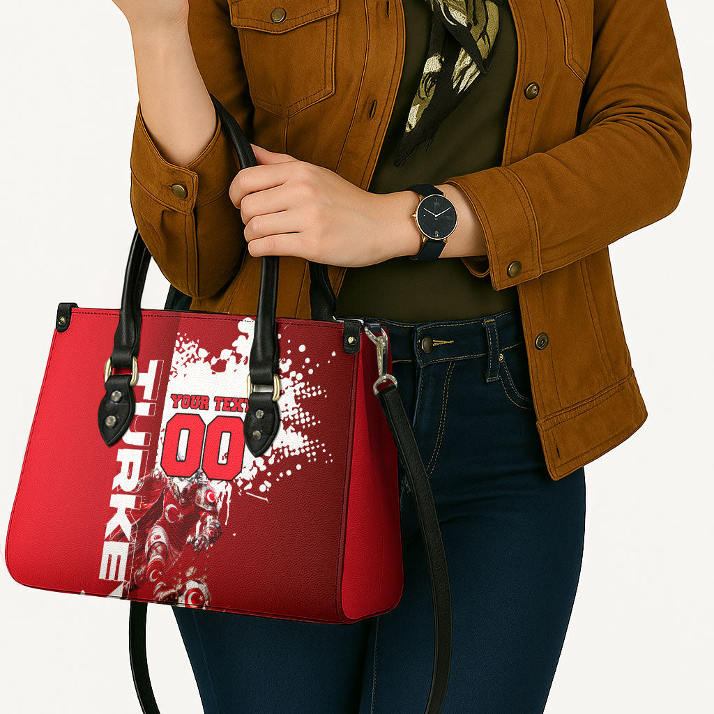 Personalized Turkey Football Leather Bag Turkish Flag Grey Wolf Skyline