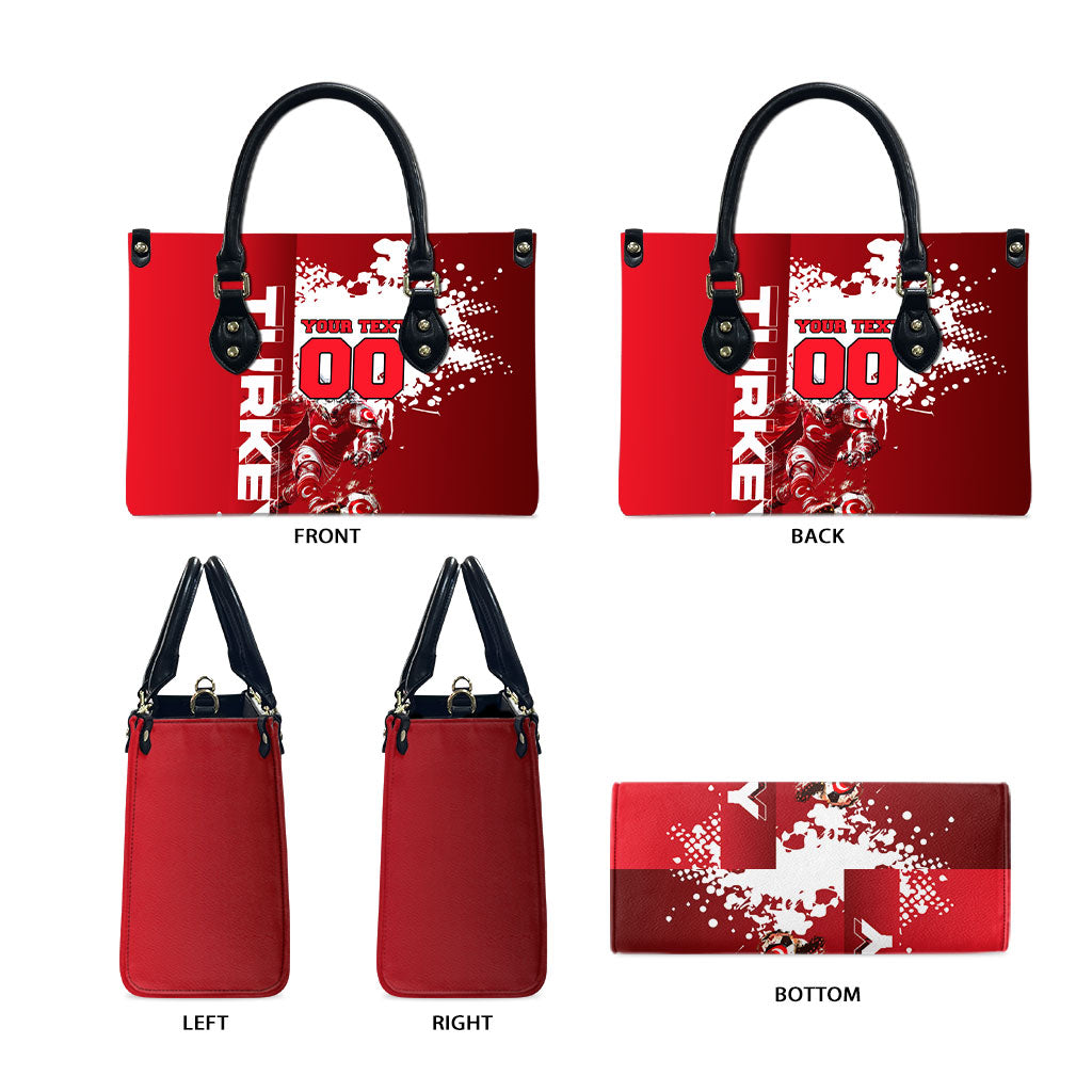 Personalized Turkey Football Leather Bag Turkish Flag Grey Wolf Skyline