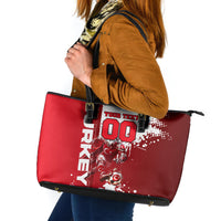 Personalized Turkey Football Leather Tote Bag Turkish Flag Grey Wolf Skyline
