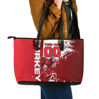 Personalized Turkey Football Leather Tote Bag Turkish Flag Grey Wolf Skyline