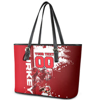 Personalized Turkey Football Leather Tote Bag Turkish Flag Grey Wolf Skyline