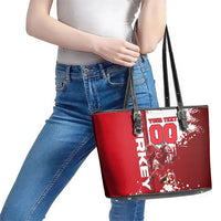 Personalized Turkey Football Leather Tote Bag Turkish Flag Grey Wolf Skyline