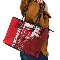 Personalized Turkey Football Leather Tote Bag Turkish Flag Grey Wolf Skyline