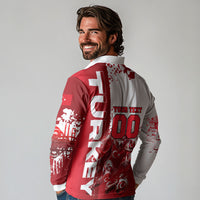 Personalized Turkey Football Long Sleeve Polo Shirt Turkish Flag Grey Wolf Skyline