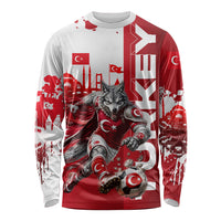 Personalized Turkey Football Long Sleeve Shirt Turkish Flag Grey Wolf Skyline