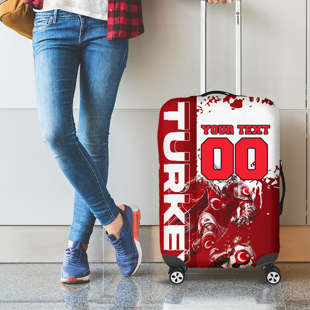 Personalized Turkey Football Luggage Cover Turkish Flag Grey Wolf Skyline