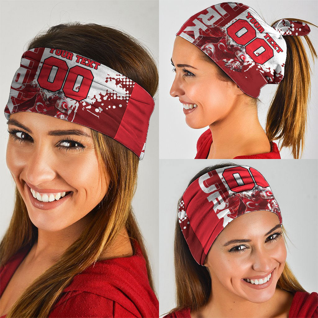Personalized Turkey Football Neck Gaiter Turkish Flag Grey Wolf Skyline