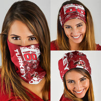 Personalized Turkey Football Neck Gaiter Turkish Flag Grey Wolf Skyline
