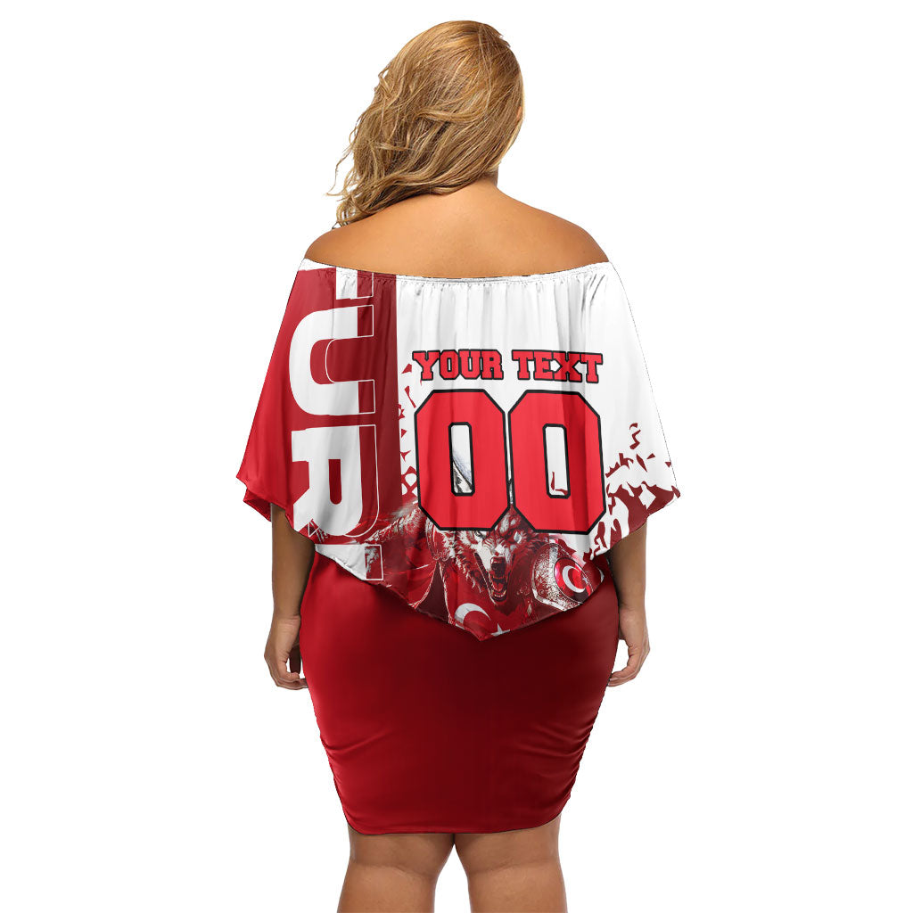 Personalized Turkey Football Off Shoulder Short Dress Turkish Flag Grey Wolf Skyline