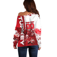 Personalized Turkey Football Off Shoulder Sweater Turkish Flag Grey Wolf Skyline
