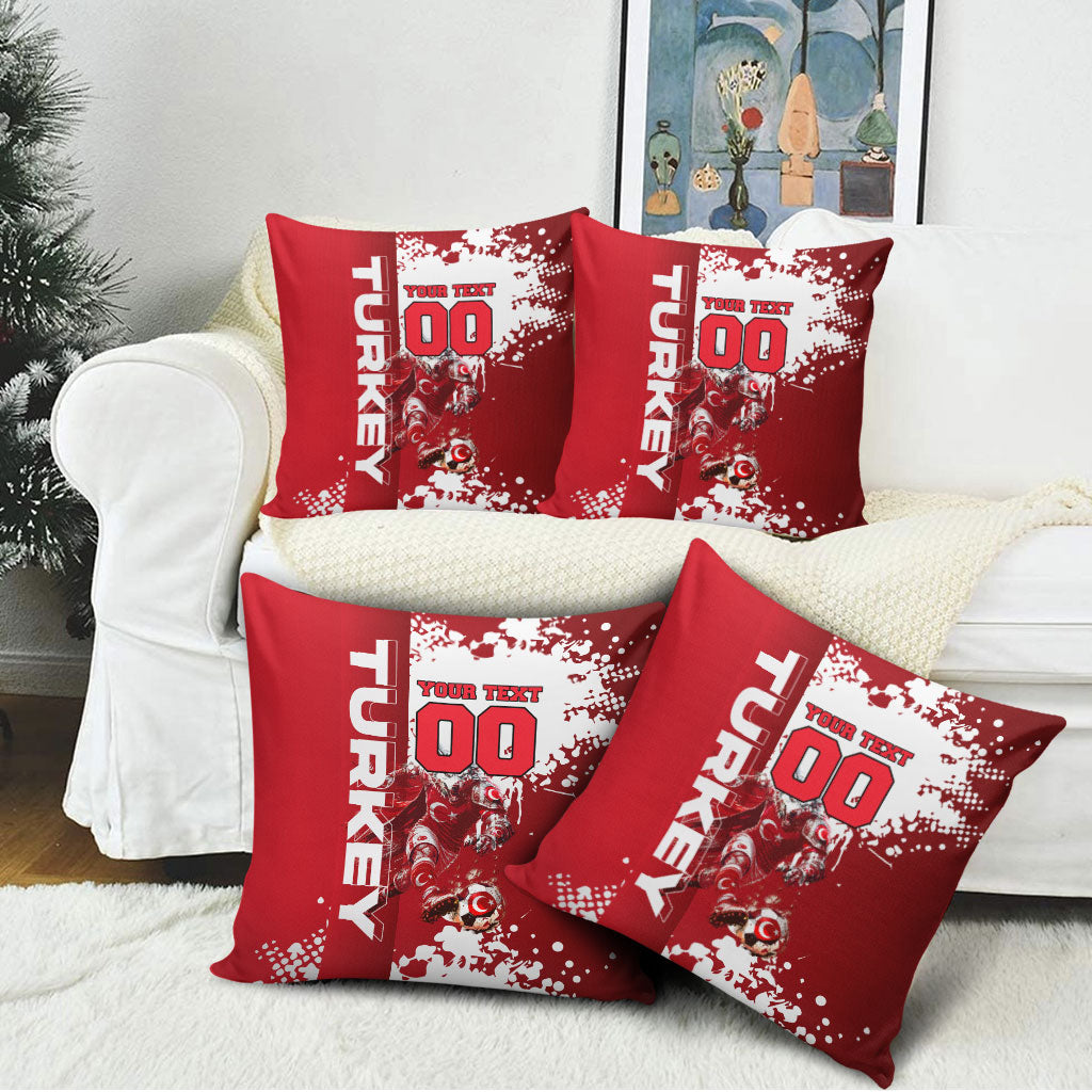 Personalized Turkey Football Pillow Cover Turkish Flag Grey Wolf Skyline