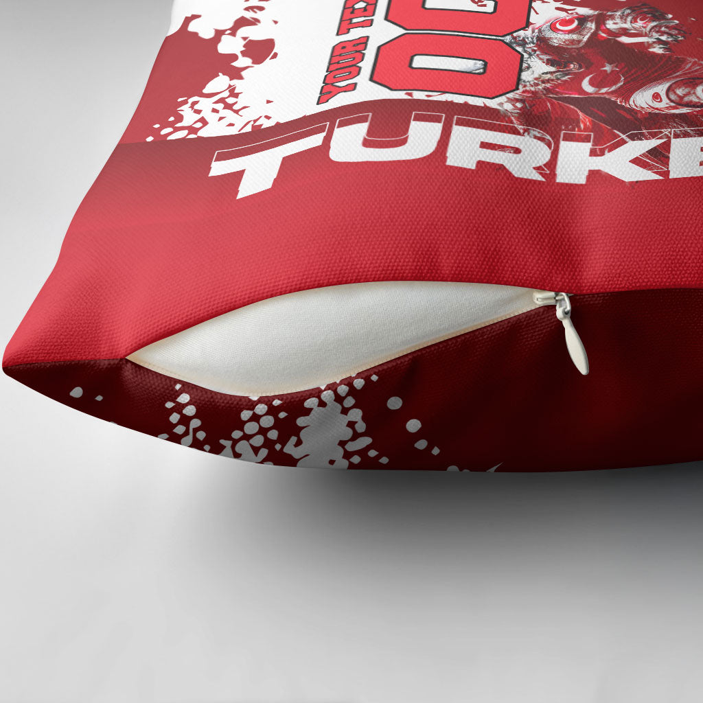 Personalized Turkey Football Pillow Cover Turkish Flag Grey Wolf Skyline