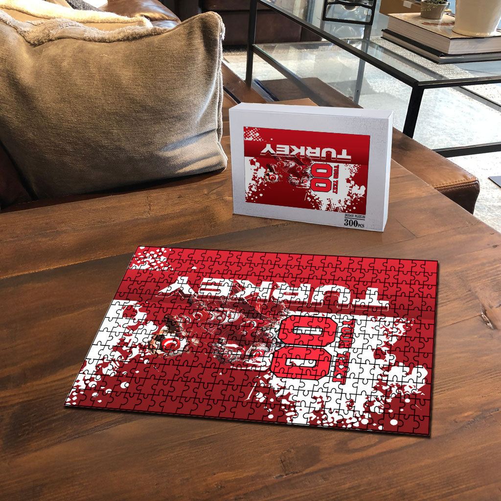 Personalized Turkey Football Puzzle Turkish Flag Grey Wolf Skyline