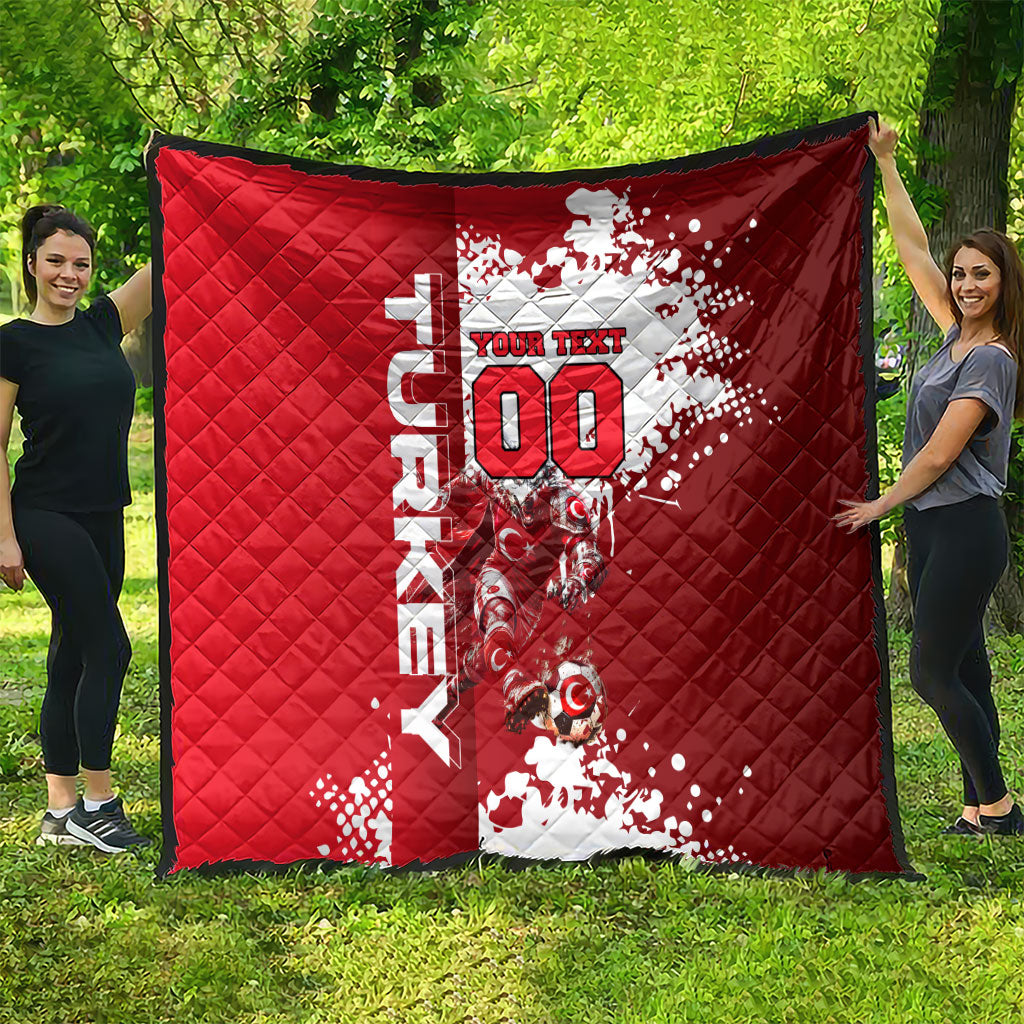 Personalized Turkey Football Quilt Turkish Flag Grey Wolf Skyline