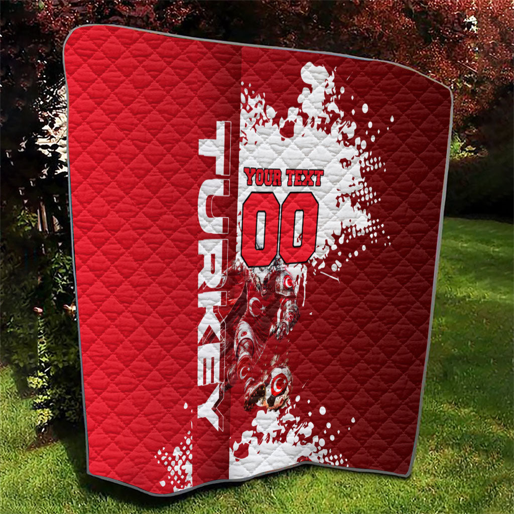 Personalized Turkey Football Quilt Turkish Flag Grey Wolf Skyline