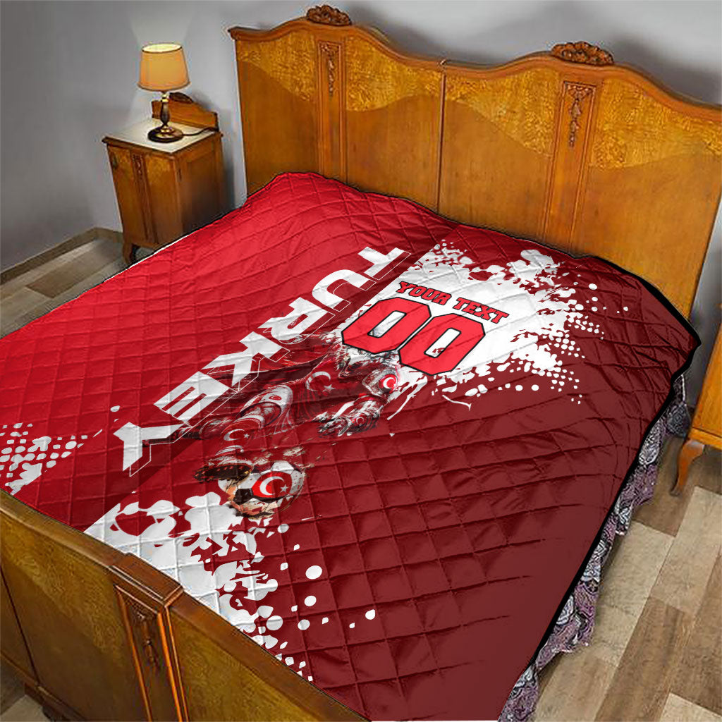 Personalized Turkey Football Quilt Turkish Flag Grey Wolf Skyline