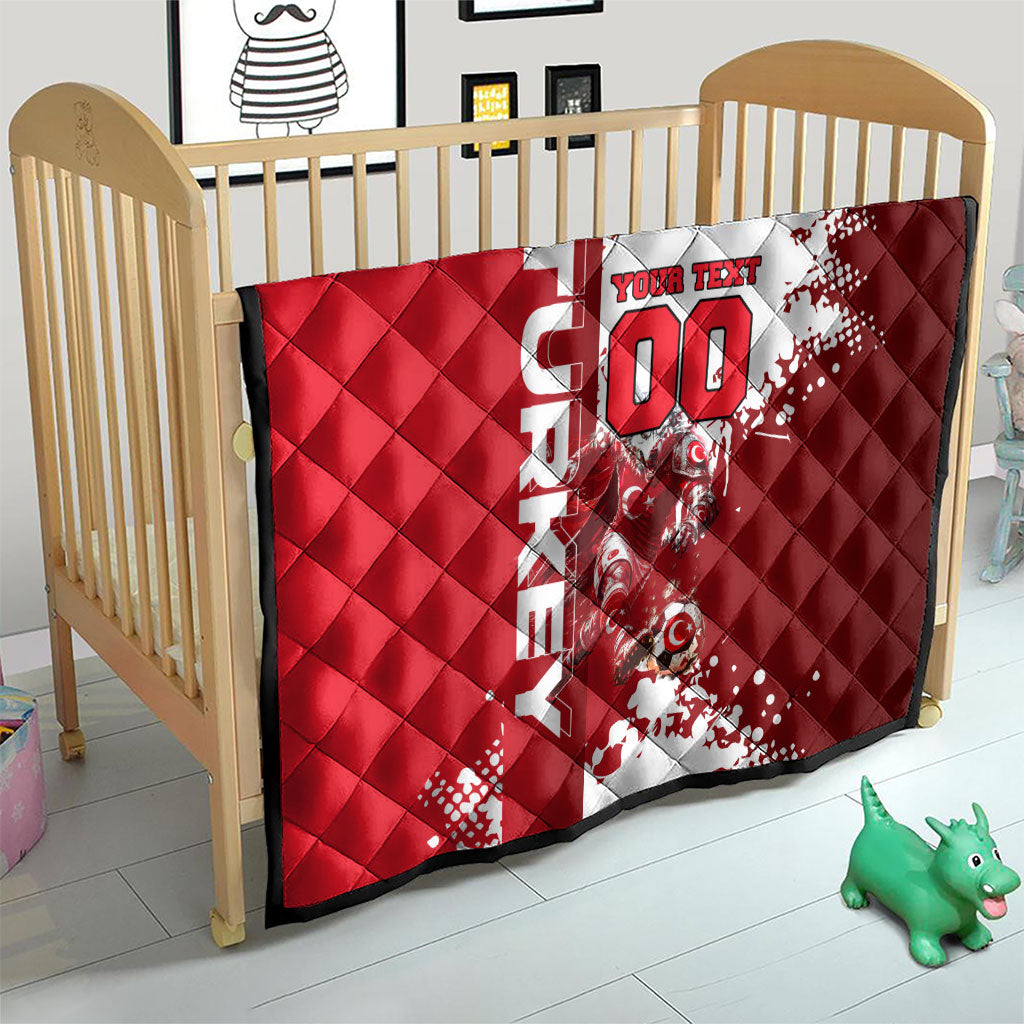 Personalized Turkey Football Quilt Turkish Flag Grey Wolf Skyline