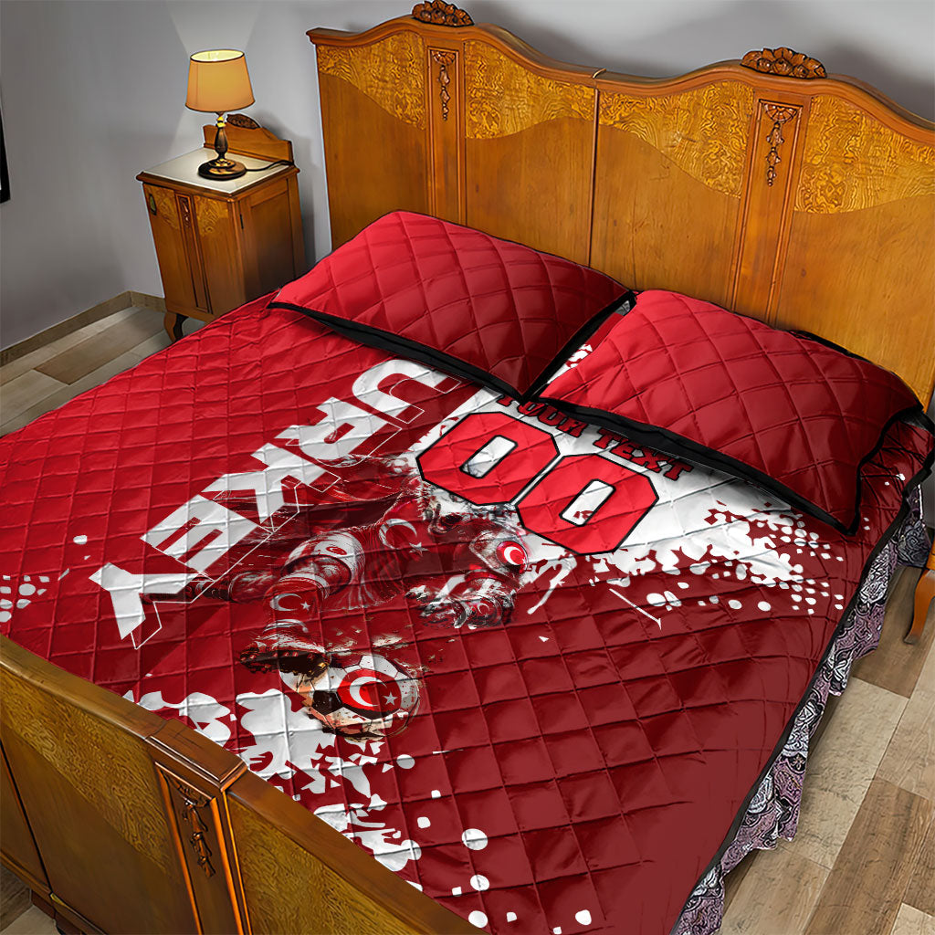 Personalized Turkey Football Quilt Bed Set Turkish Flag Grey Wolf Skyline