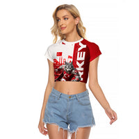 Personalized Turkey Football Raglan Cropped T Shirt Turkish Flag Grey Wolf Skyline
