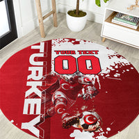 Personalized Turkey Football Round Carpet Turkish Flag Grey Wolf Skyline