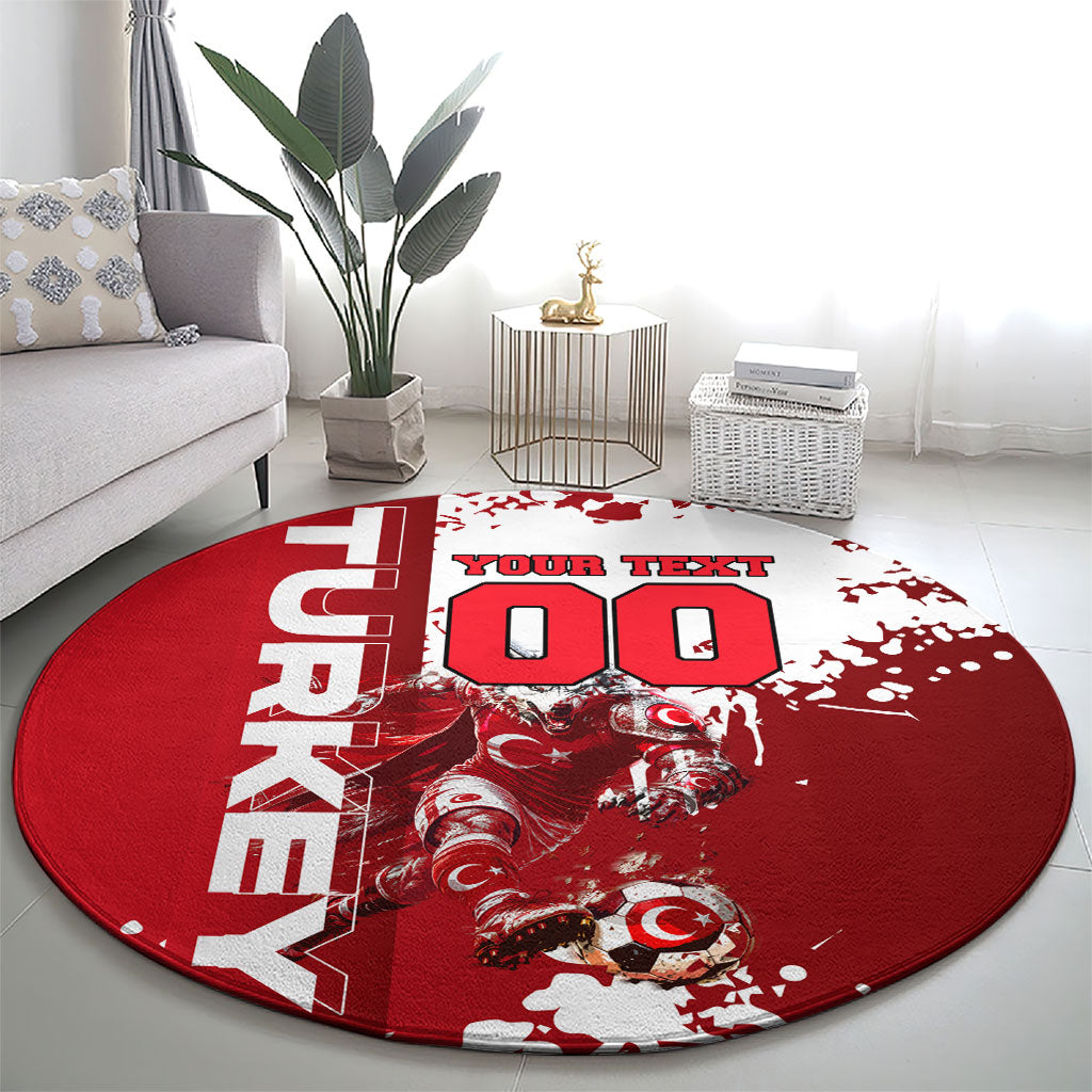Personalized Turkey Football Round Carpet Turkish Flag Grey Wolf Skyline