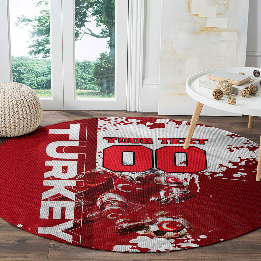 Personalized Turkey Football Round Carpet Turkish Flag Grey Wolf Skyline