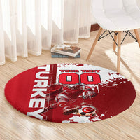 Personalized Turkey Football Round Carpet Turkish Flag Grey Wolf Skyline