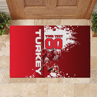 Personalized Turkey Football Rubber Doormat Turkish Flag Grey Wolf Skyline