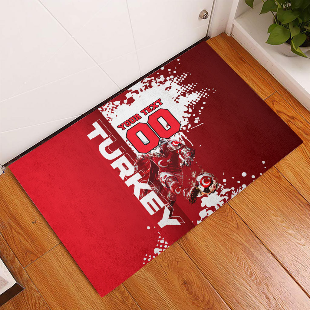 Personalized Turkey Football Rubber Doormat Turkish Flag Grey Wolf Skyline