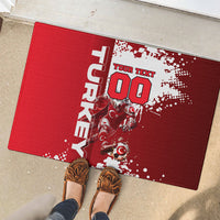 Personalized Turkey Football Rubber Doormat Turkish Flag Grey Wolf Skyline