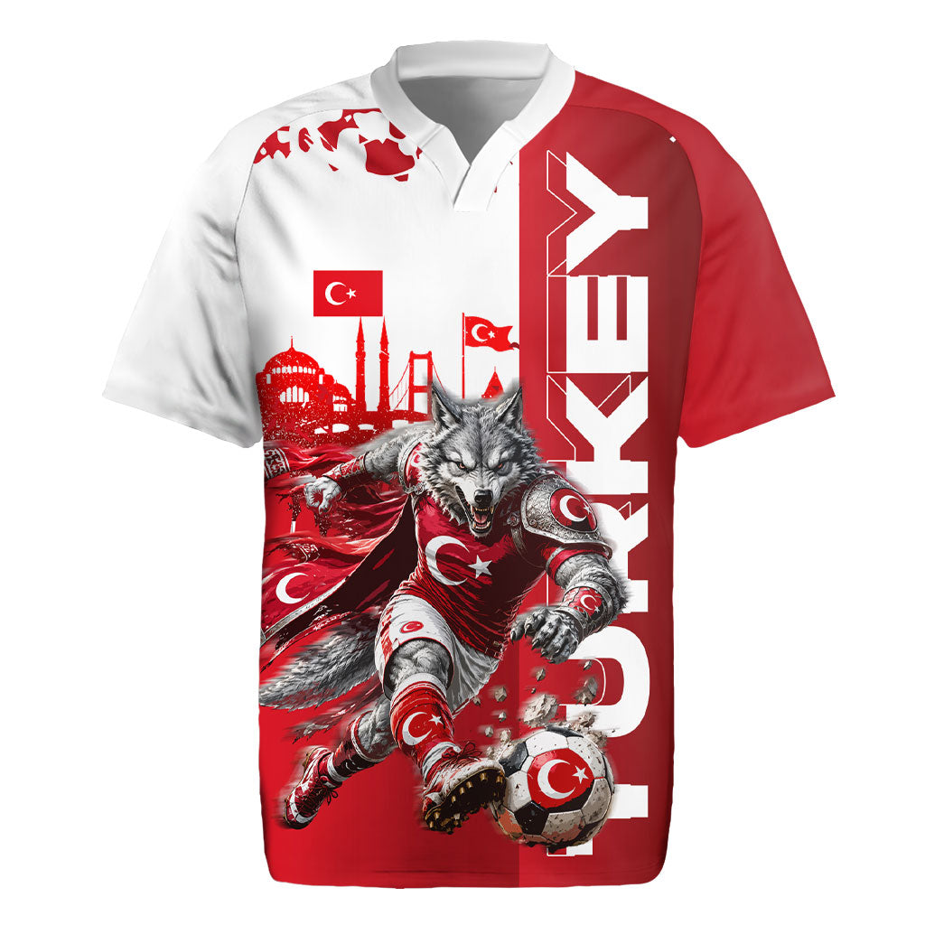 Personalized Turkey Football Rugby Jersey Turkish Flag Grey Wolf Skyline