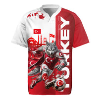 Personalized Turkey Football Rugby Jersey Turkish Flag Grey Wolf Skyline