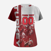 Personalized Turkey Football Scrub Top Turkish Flag Grey Wolf Skyline